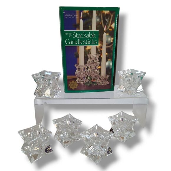 The American Crystal Collection 6 Stackable Candlesticks USA Made - Picture 1 of 6
